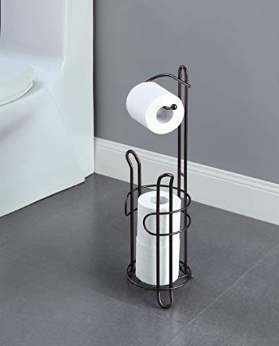 SunnyPoint Freestanding Toilet Paper Holder with Storage – Holds 3 Spare Rolls, Heavy-Duty Steel, Oil Bronze Finish, Easy Assembly, Space-Saving Bathroom Organizer - color: Bronze