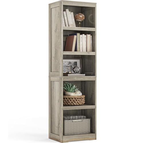 LINSY HOME 5-Shelf Bookcase, Narrow Bookshelves Floor Standing Display Storage Shelves 68 in Tall Bookcase Home Decor Furniture for Home Office, Living Room, Bed Room - Light Brown - color: Light Brown01, size: 5 Shelf Narrow 68.3"H