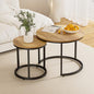 Smuxee Nesting Coffee Table Set of 2, 23.6" Round Coffee Table Brown Wood with Adjustable Non-Slip Feet, Industrial End Table Side Tables for Living Room Bedroom Balcony Yard - color: Brown, size: 23.6"W