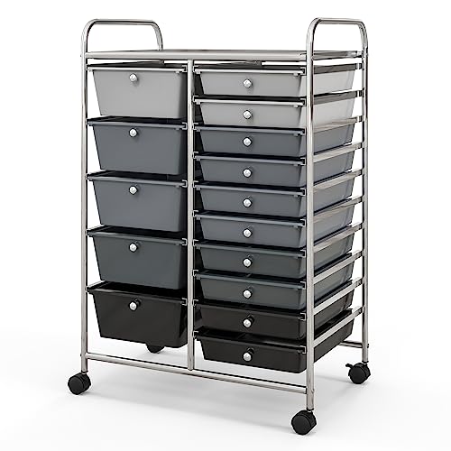 Moccha 15-Drawer Rolling Storage Cart - Under Desk Storage Drawers with wheels for Craft Art Supply Paper Salon, Scrapbook Paper Tools, Mobile Utility Cart for Classroom (15 Drawers, Gradient Grey) - color: Gradient Grey, style: 15 Drawers