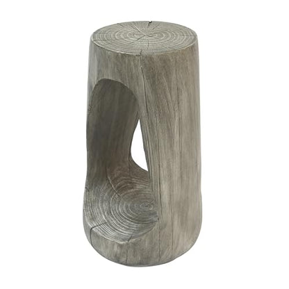Hollow Tree Stump Accent Side Table, MgO Faux Wood Concrete End Table No Assembly Wabi Sabi Plant Stand Stool Indoor Covered Outdoor Gray - color: 1pcs-shape-a-gray