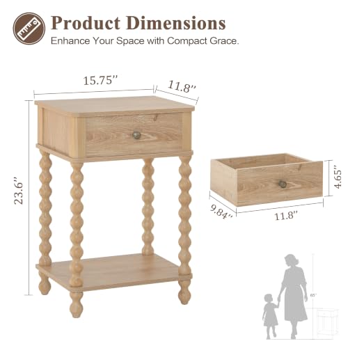 AWASEN Night Stand, Wood End Table with Drawer for Living Room, Small Bedside Side Table with Spindle Wood Legs for Bedroom, Office, Rustic Walnut - color: Rustic Walnut