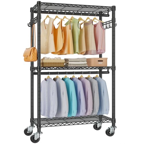 VIPEK R2 Medium Rolling Clothes Rack Heavy Duty Clothing Rack for Hanging Clothes Adjustable Metal Wire Shelving Portable Closet with Wheels Side Hooks, Freestanding Closet Wardrobe, Black - color: Black, size: R2 Medium