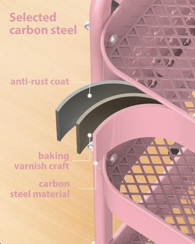ALVOROG 3 Tier Rolling Cart with DIY Pegboards Metal Utility Cart with Wheels Handles Baskets Hooks, Craft Cart for Office Kitchen Bathroom(Cherry Blossom Pink) - color: Cherry Blossom Pink