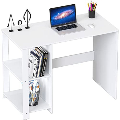 SHW 38-Inch Home Office Computer Desk with Shelves, White - color: White