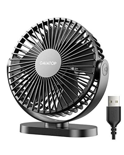 Gaiatop USB Desk Fan, 5.5 Inch Small Quiet Powerful 3 Speeds 90° Rotate, Personal Mini Portable Desktop Table Fans, Cooling for Home Office Car Travel Indoor Outdoor Black - color: Black, size: Small