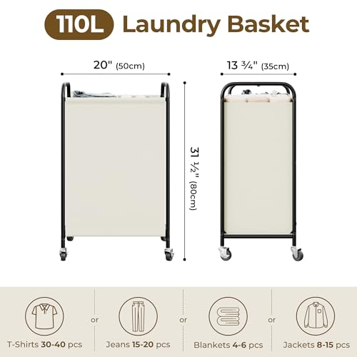 GRANNY SAYS 110L Laundry Hamper, Large Laundry Basket with Wheels and Handles, Durable and Sturdy Rolling Cart for Laundry Room, Bathroom, Bedroom, Beige - color: Beige, size: 110L