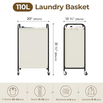 GRANNY SAYS 110L Laundry Hamper, Large Laundry Basket with Wheels and Handles, Durable and Sturdy Rolling Cart for Laundry Room, Bathroom, Bedroom, Beige - color: Beige, size: 110L
