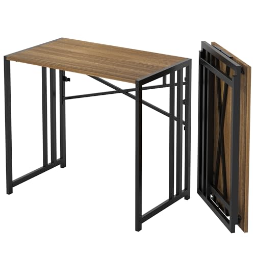 Lutown-Teen Narrow Folding Computer Desk 35 inch, Writing Gaming Computer Camping Desk, Espresso - color: Espresso, size: 35 Inch