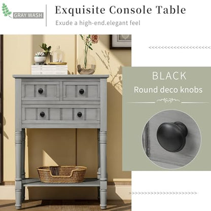 24'' Entryway Table, Small Console Table with Storage Drawers and Shelf, Hallway Table for Entryway Hallway Foyer, Farmhouse Solid Wood Frame (Gray) - color: Grey