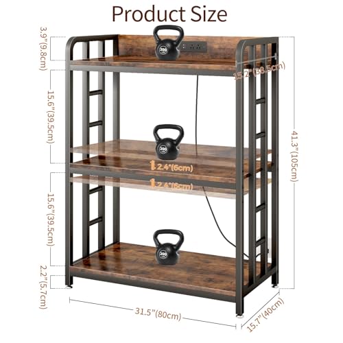 METYERRY Bakers Rack with Power Outlet,Adjustable Microwave Stand with Storage,3-Tier Kitchen Shelves,Microwave cart Suitable for Kitchen,Dinning Room,Coffee Bar,Living Room,Rustic Brown - color: Rustic