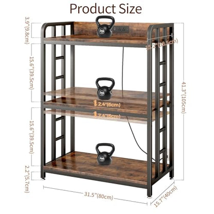 METYERRY Bakers Rack with Power Outlet,Adjustable Microwave Stand with Storage,3-Tier Kitchen Shelves,Microwave cart Suitable for Kitchen,Dinning Room,Coffee Bar,Living Room,Rustic Brown - color: Rustic