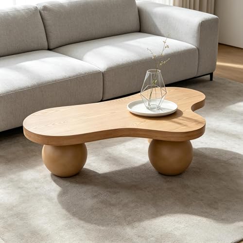 46" Cloud Coffee Table with 3 Ball Legs, Modern Irregular Center Table for Living Room, Low Cute Small MDF Tea Table for Bedroom, Space Apartment, Brown - color: Cloud -46"brown