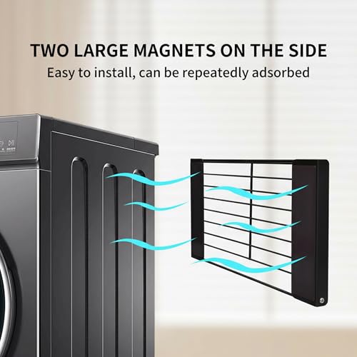 LEQ Clothes Drying Rack Magnetic Folding Shelf for Clothes and Towels, Magnet Rack Mount on Washing Machine Fridge, Durable Folding Rack for Laundry Room Bathroom Kitchen,Black - color: Black