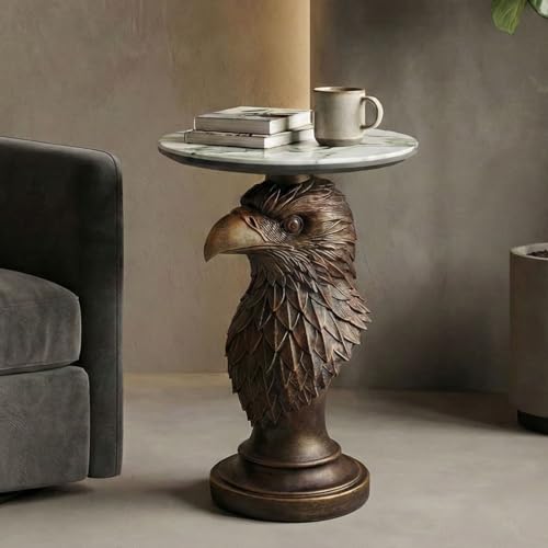 Eagle Accent Table, Unique Resin Animal Base End Table with Faux Marble Top, Decorative Statement Piece for Rustic Decor, Brown - color: Eagle - Realistic Bronze