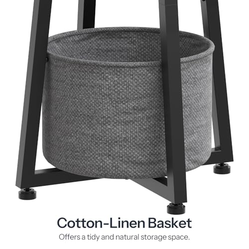 HOOBRO Small Round Side Table, 2-Tier Round Sofa End Table, Compact Nightstand with Fabric Storage Basket, for Small Space, Living Room, Bedroom, Dorm, Black and Gray BB183BZ01 - color: Black