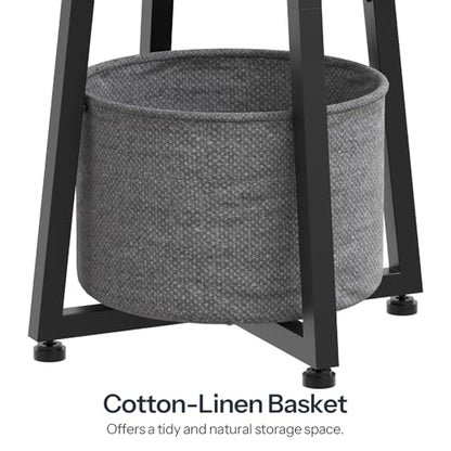 HOOBRO Small Round Side Table, 2-Tier Round Sofa End Table, Compact Nightstand with Fabric Storage Basket, for Small Space, Living Room, Bedroom, Dorm, Black and Gray BB183BZ01 - color: Black