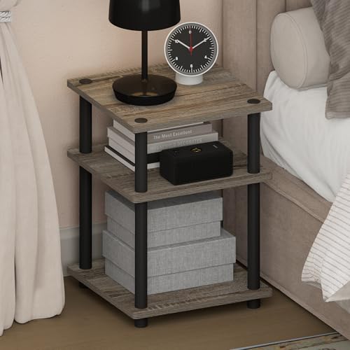 Furinno Turn-N-Tube Toolless 3-Tier Night Stand, Nightstand, French Oak | Open Shelf, Soft-Corner, Bedside Table, End Table, Side Table, for Bedroom, Closet, Dorm - color: French Oak/Black, size: 1-Pack, 3-Tier (14.6" x 14.6")