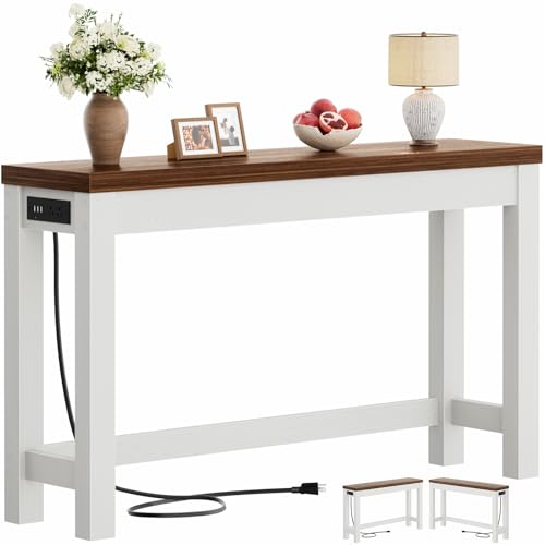 Cyclysio 47" Console Tables for Entryway, Narrow Console Tables for Living Room, Behind Couch Table, Sturdy Wood Support Hallway Table with 3AC+2USB Charging‌ Station, Rustic Oak - color: Rustic Oak, size: 47 inch