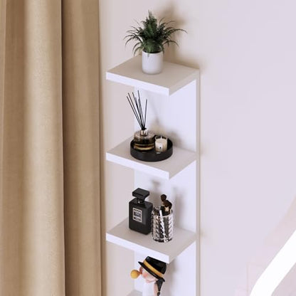 LitaEther 4 Tier White Lack Shelf Vanity Wall Shelf with 10 Crystal Hooks - Multi-Functional Storage for Makeup, Jewelry, Plants, Awards & Display (L7.1 x W5.5 x H30.7) (2)