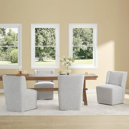 KISLOT Upholstered Dining Chairs Set of 4 with Casters, Wingback Modern Side Armless Deskchair with Rollers for Diningroom Bedroom Livingroom Reading Room, Light Grey Fabric - color: A Light Grey Fabric, size: Set of 4