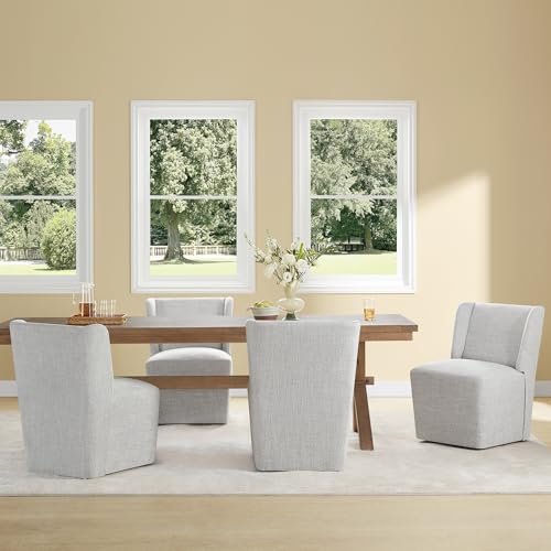 KISLOT Upholstered Dining Chairs Set of 1 with Casters, Wingback Modern Side Armless Deskchair with Rollers for Diningroom Bedroom Livingroom Reading Room, Light Grey Fabric - color: A Light Grey Fabric, size: Set of 1