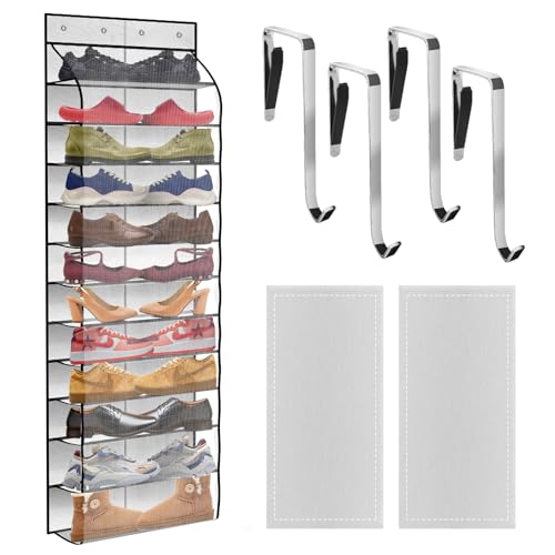 PAULONE 12 Pocket Over the Door Shoe Organizer,Reusable Breathable Large Mesh Bag Men's & Women's Sneaker Organizer,Shoe Organizer for Kids,Hanging Shoe Storage Hanging Bag (White) - color: 12th Floor White