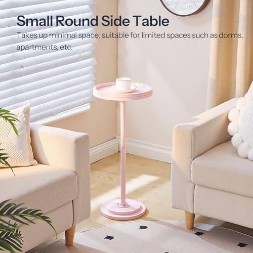 HOOBRO Small Round Side Table, Drink Table, Coffee Martini Table with Pedestal Accent for Small Spaces in Living Room, Bedroom, Sofa Couch, Pink KK168BZ01 - color: Pink