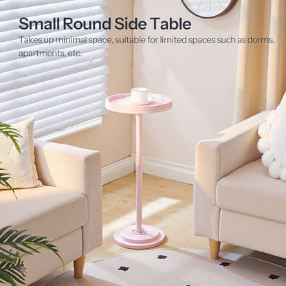 HOOBRO Small Round Side Table, Drink Table, Coffee Martini Table with Pedestal Accent for Small Spaces in Living Room, Bedroom, Sofa Couch, Pink KK168BZ01 - color: Pink