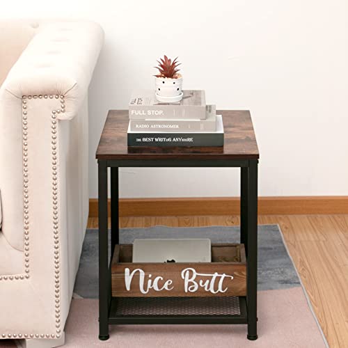 Industrial End 2-Tier Side Table with Storage Shelf Sturdy Easy Assembly Wood Look Accent Furniture with Metal Frame - color: Rustic Brown 3