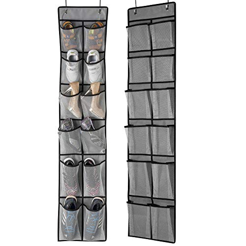 KEEPJOY Over The Door Shoe Organizer 2 Pack,Mesh Pockets Hanging Shoe Rack Over The Door,Shoe Storage Closet with 4 Hooks,Washable and Breathable Fabic,Large Size 57.5×12.6inch(Grey) - color: Grey-2 Pack of 12