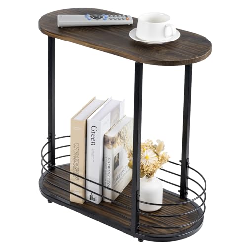 MyGift 21 Inch Tall Brown Wood Oval Side Table, 2 Tier Living Room Sofa End or Side Table with Bottom Storage