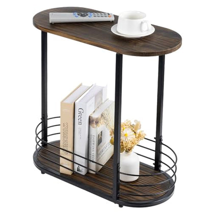MyGift 21 Inch Tall Brown Wood Oval Side Table, 2 Tier Living Room Sofa End or Side Table with Bottom Storage