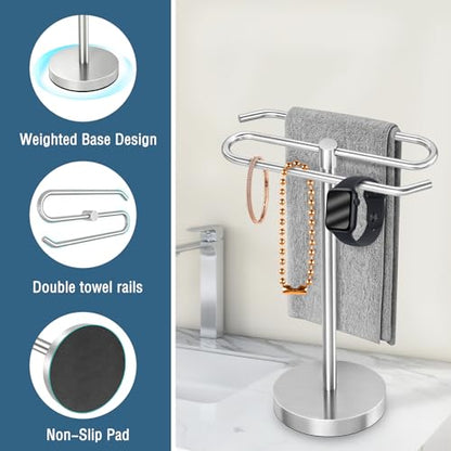 DOKU Hand Towel Holder Stand, Stainless Steel Bathroom Towel Rack Holder, S-Shape Free Standing Towel Bar Hanger for Kitchen Countertop, Brushed Nickel
