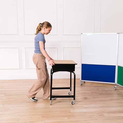ECR4Kids Mobile Open Front Desk with Metal Storage Book Box, Classroom Furniture, Oak - color: Oak