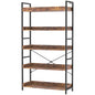 HCHQHS 5 Tier Bookshelf, Adjustable Industrial Bookcase, Vertical Tall Book Shelf, Wood and Black Metal Open Bookshelves for Home Office, Living Room, Bedroom - color: Rustic Brown, size: 5-Tier (31.5"W x 57"H)
