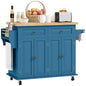 HOMCOM Kitchen Island Cart with Solid Wood Top, 44" Mobile Kitchen Island Table on Wheels with Storage Cabinets, 2 Drawers, Adjustable Shelves, Spice Rack & Towel Bar for Dining Room, Turquoise - color: Turquoise