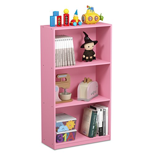 Furinno BASIC Book Shelf, 3-Tier Modern Bookshelf, Bookcase with Open Shelves, 9.3 x 21.8 x 39.5, for Living Room, Bedroom, Home Office, Pink - color: Pink, size: 3-Tier