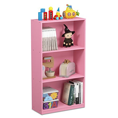 Furinno BASIC Book Shelf, 3-Tier Modern Bookshelf, Bookcase with Open Shelves, 9.3 x 21.8 x 39.5, for Living Room, Bedroom, Home Office, Pink - color: Pink, size: 3-Tier