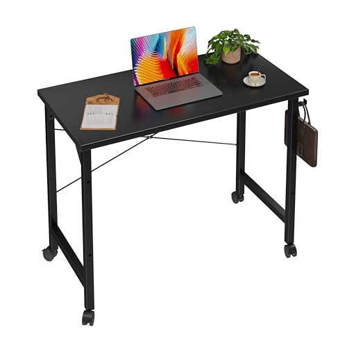 Grandder Rolling Computer 32 inch Desk with Wheels, Wroking Small Desk for Living Room, Modern Simple Style Table for Home Office, Study Writing Table, Caster, Black, 32 inch - color: Black, size: 32 Inch with Wheels