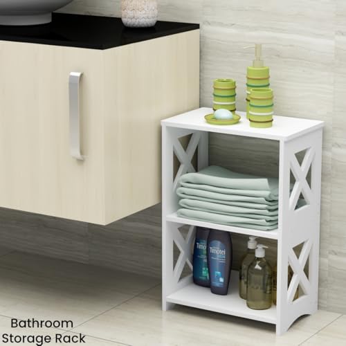 3-Tiers Narrow Side Table, Slim Nightstand Bedside Table, Small Bookshelf | Modern End Table for Small Spaces, Living Room, Bedroom, Bathroom and Office.