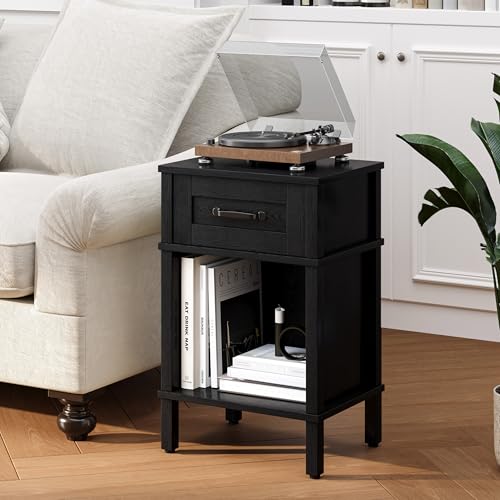 Black Nightstand with Drawers,Small Night Stand,Black Bedside Table | Morden Nightstand,Black Wood Nightstand,Bedside Table with Drawers,Farmhouse End Table,Black Side Tables Bedroom LET512B - color: Black