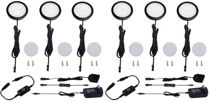 AIBOO Under Cabinet LED Black Cover Puck Lighting Kit with Touch Dimmer Switch for Kitchen Cupboard Closet Lighting (3 Lights,Warm White) (Pack of 2) - color: Warm White, size: 3 lights (Pack of 2)