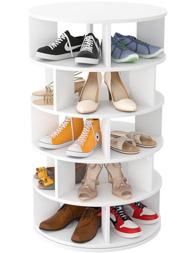 Aheaplus Rotating Shoe Rack, 5-Tier Wood Shoe Organizer for Closet, 360° Spinning Shoe Rack Tower Space-Saving Shoe Storage Shelf for Entryway, Garage, Bedroom, White - color: White, size: 5-Tier