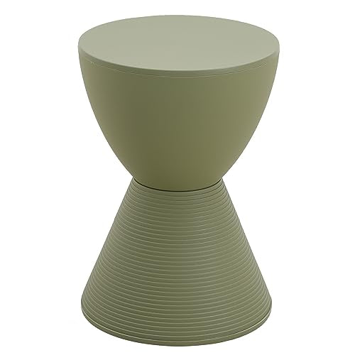 LeisureMod Modern Hourglass Side Table - ABS Shell Drum End Table with Storage for Indoor & Outdoor Use, Olive Green - color: Olive Green