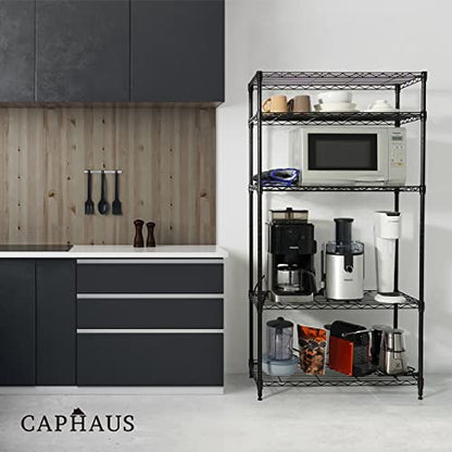 CAPHAUS 3/4/5-Tier Adjustable Height Wire Shelving Unit, Rack Shelving, Metal Steel Shelves, Garage Organizer, Utility Storage Shelf, 3-Tier Without Wheels, Black