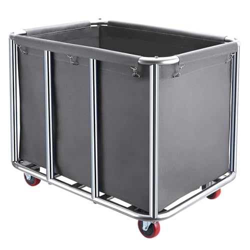Commercial Laundry Cart with Wheels,400L Large Industrial Laundry Cart,Commercial Laundry Basket with Sturdy Steel Frame and Oxford Bag for Home Hotel Hospital 440 lbs (Off White) - color: Off White