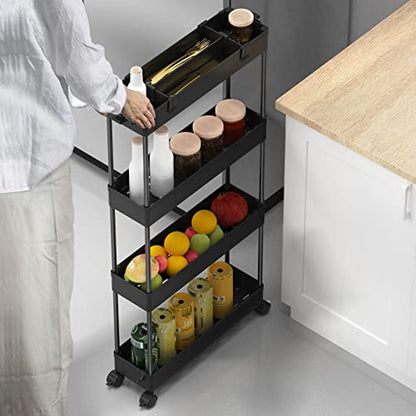 SPACELEAD Slim Storage Cart 4 Tier,Bathroom Organizer Rolling Utility,Mobile Shelving Unit Slide Out for Office, Kitchen, Laundry Room & Narrow Places,Black - color: Black