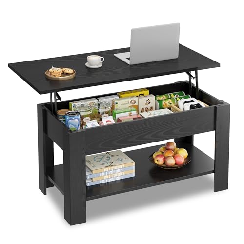 WLIVE Coffee Table, 39" Lift Top Coffee Table with Hidden Compartment, Storage Shelf and Lifting Top for Home Living Room, Office and Reception Room, Black Oak - color: Black Oak, size: 38.5"W x 18.9"D x 18.2"H