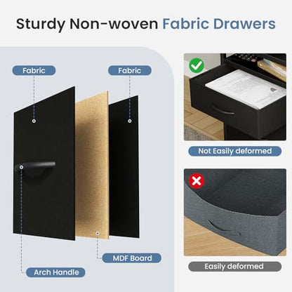 DUMOS 2 Drawer Mobile File Cabinet, Printer Stand with 24'' Wide Desktop | Fabric Drawer Cabinet Under Desk with Storage Side Bag,Rolling Printer Cart Not for Hanging Files for Home Office, Black - color: Classic Black